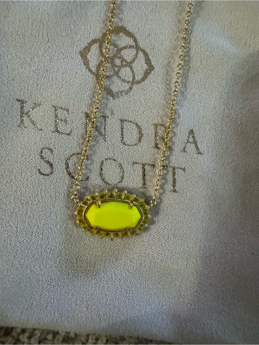 Kendra Scott Gold Necklace with Neon Yellow Oval Pendant